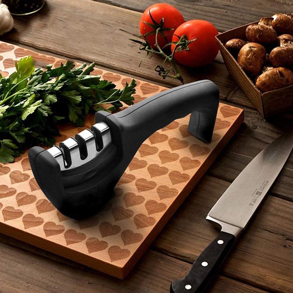 Manual Kitchen Knife Sharpner, 3 Stage Sharpening Tool for Steel Knives