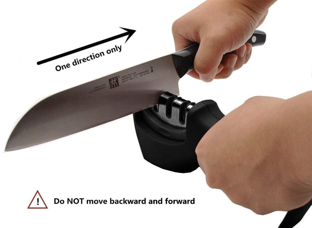 Manual Kitchen Knife Sharpner, 3 Stage Sharpening Tool for Steel Knives